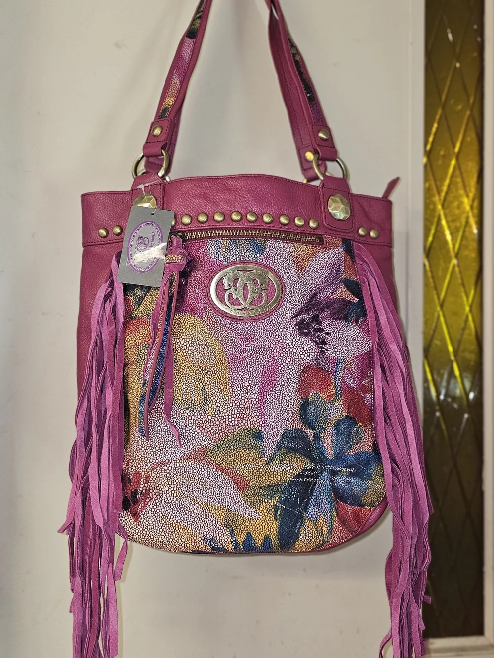 Shariff! RARE! Vintage! Made in New York Pink Floral Fringe shoulder bag